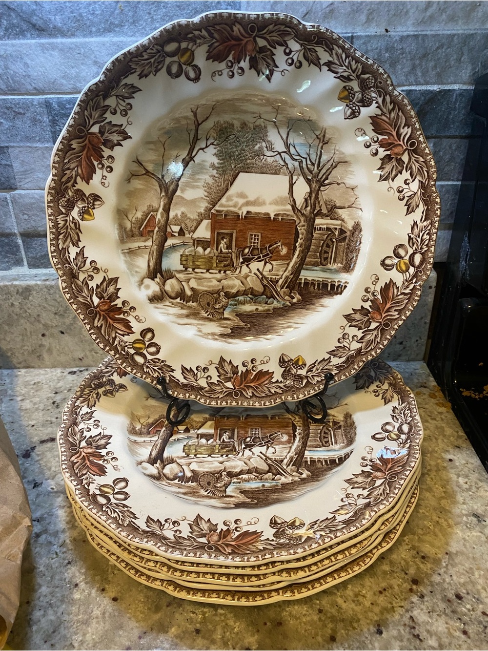 Johnson Brothers Brown and Cream Winter Farmhouse Dinner Plate Set